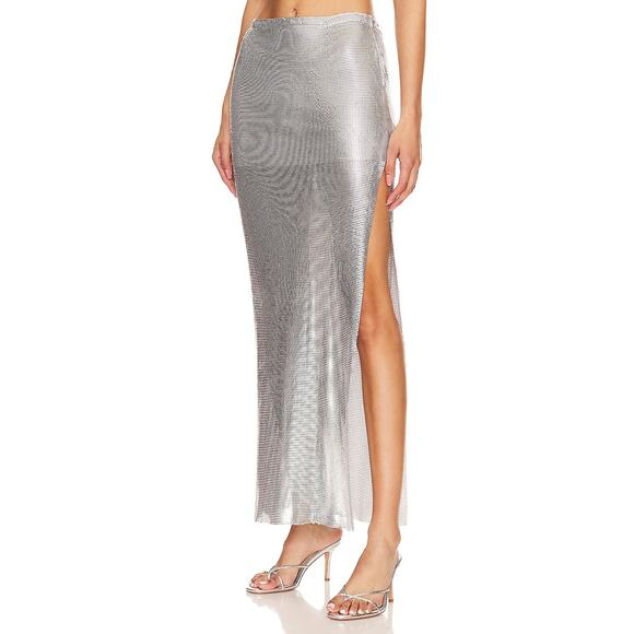 Lovers & Friends Sascha Maxi Skirt Silver Chainmail Side...